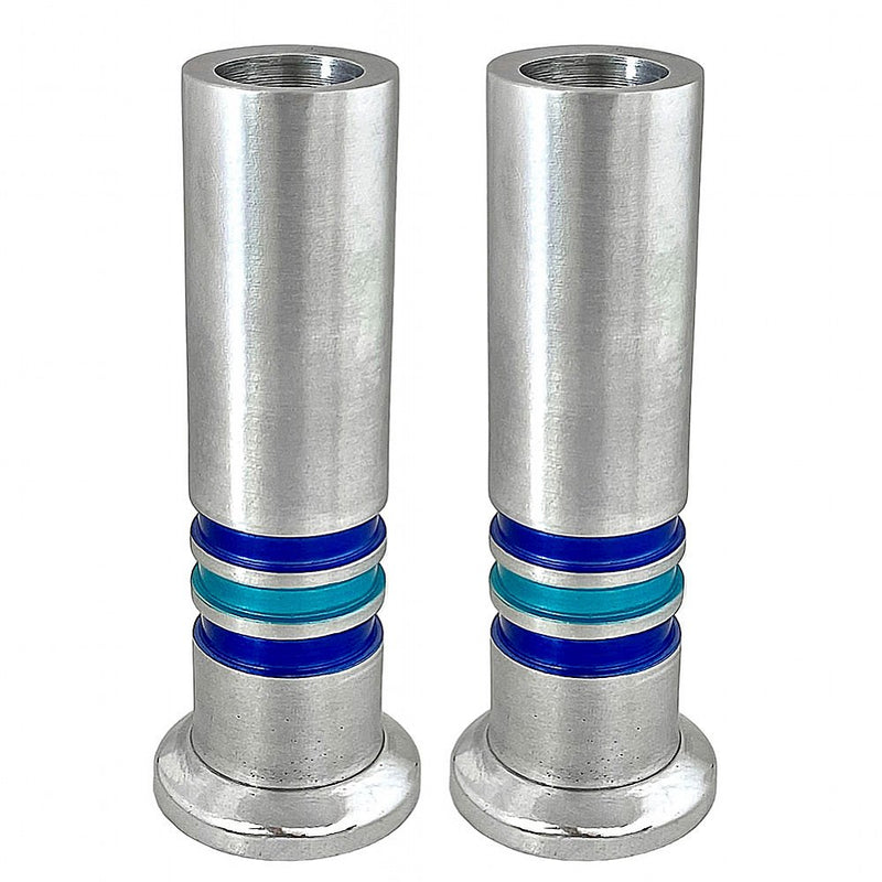 Decorated Aluminum Cylinder Shabbat Candlestick Set - Blue
