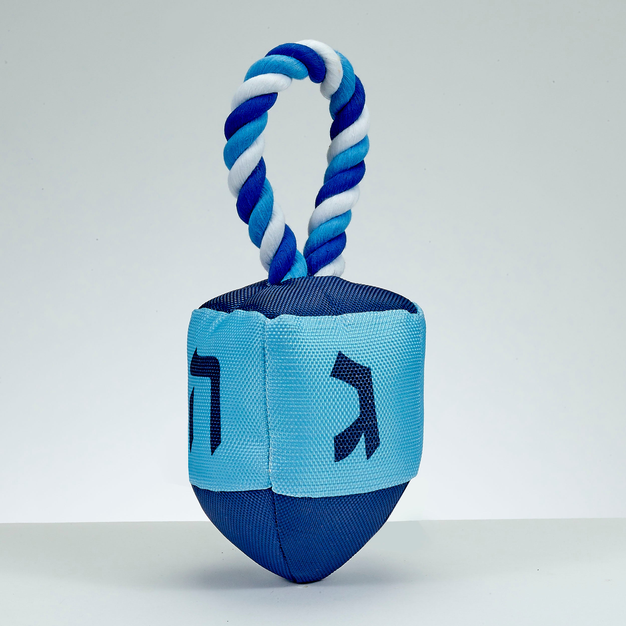 "Chewdaica" Dreidel Squeaky Dog Toy with Rope