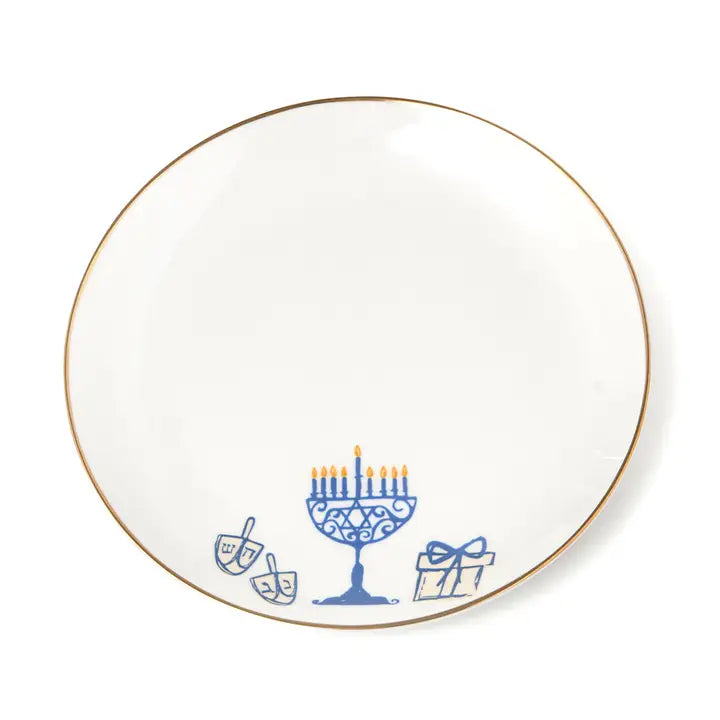 Hanukkah Appetizer Plates with Gold rim, Set of Four
