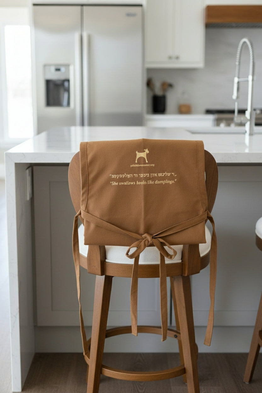 Apron "She swallows books like dumplings."  ---Sholem Aleichem