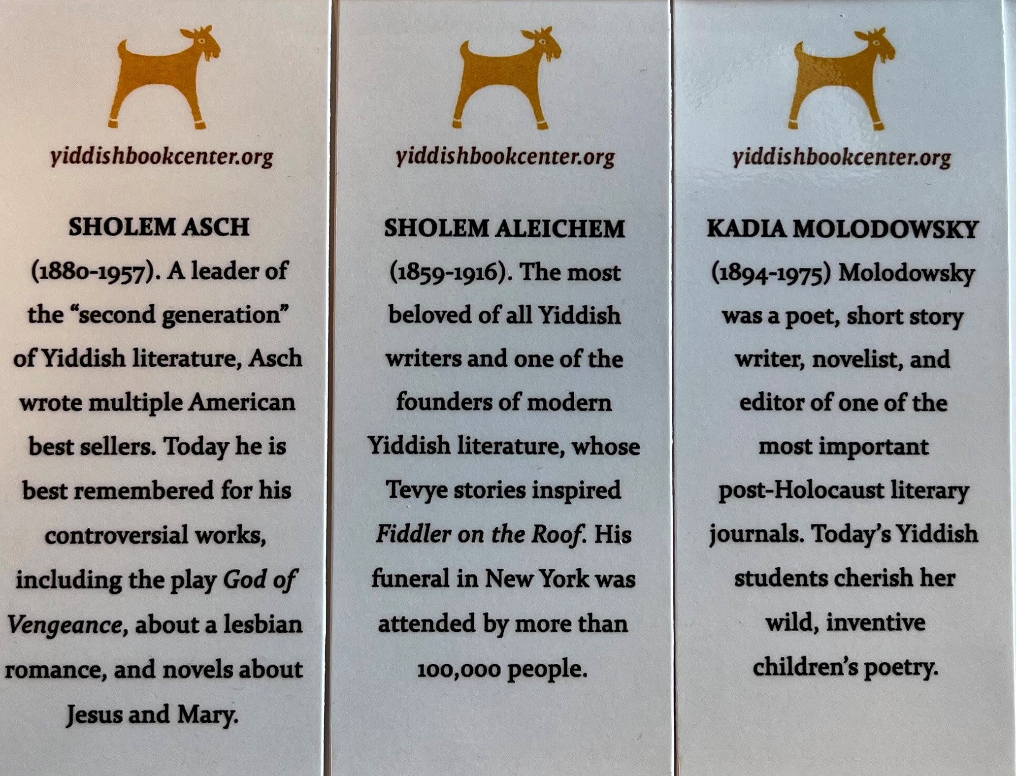 Yiddish Writers Bookmark Set of 3