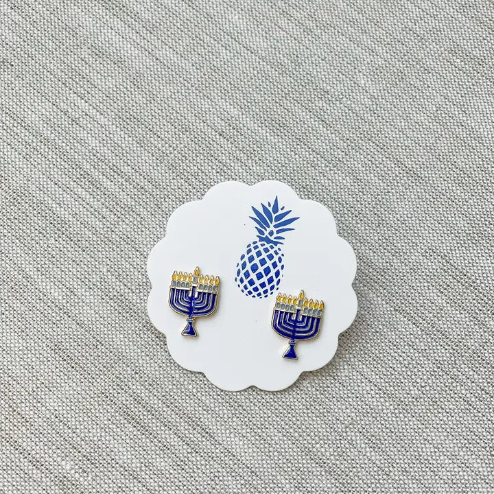 Hanukkah Themed Enamel Stud Earrings