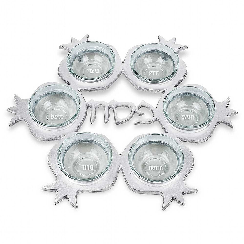 Pomegranate Seder Plate with Glass Liners