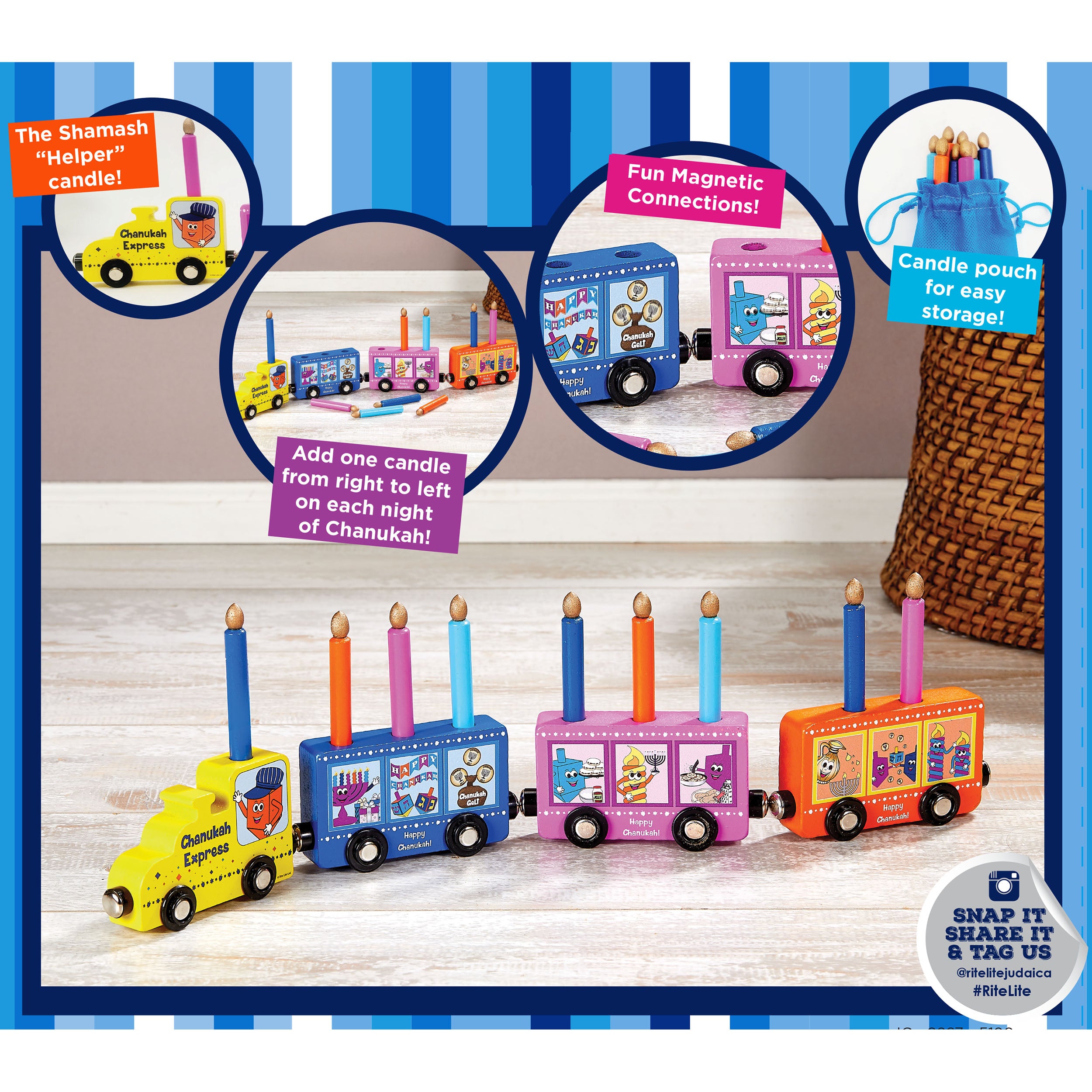 My Play Wood Train Menorah with Removable Wood Candles