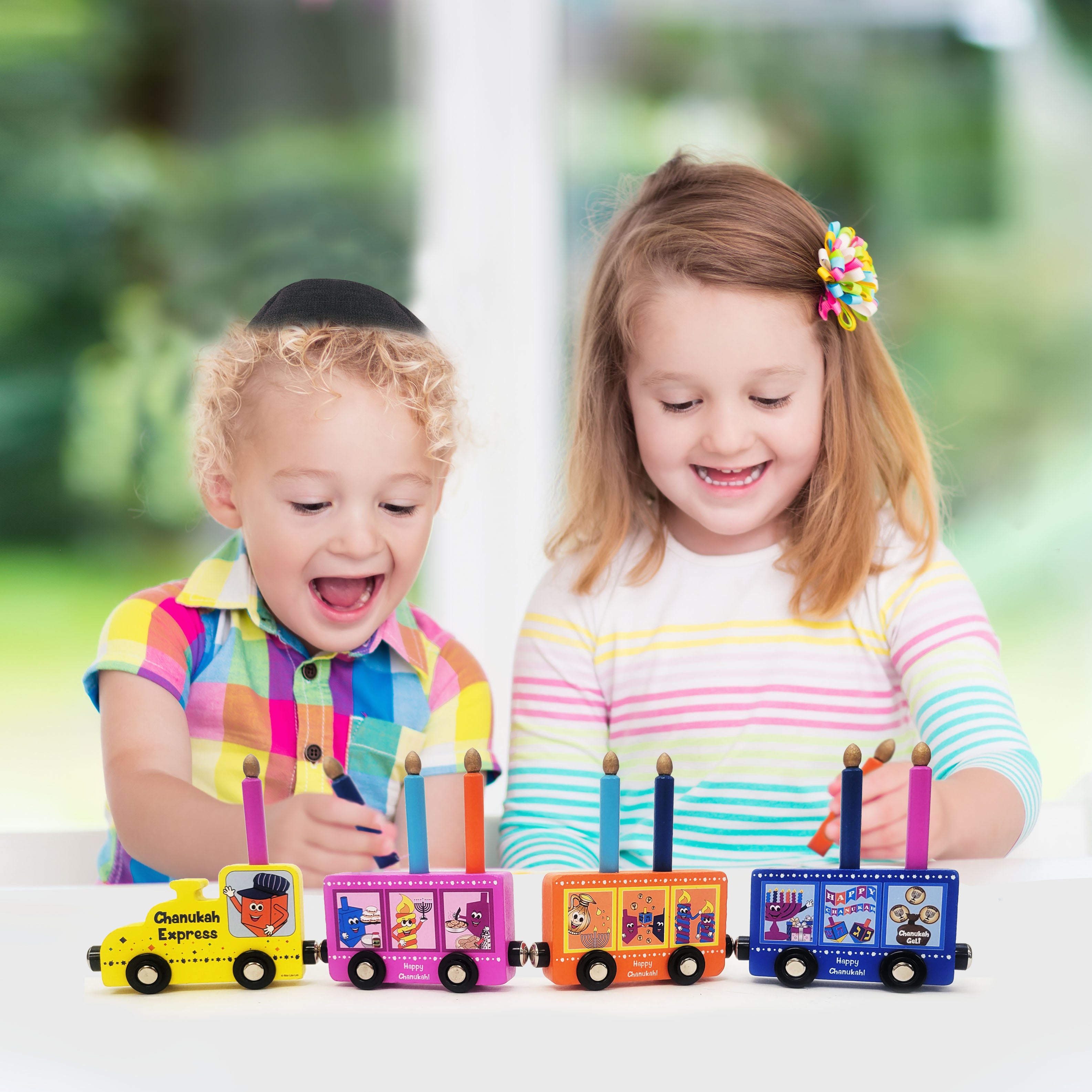 My Play Wood Train Menorah with Removable Wood Candles