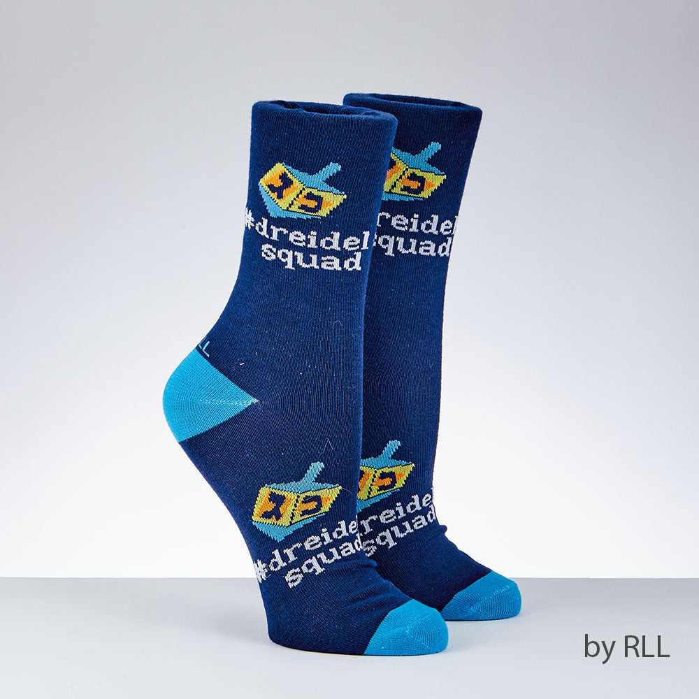 Chanukah Adult Crew Socks, "Dreidel Squad"