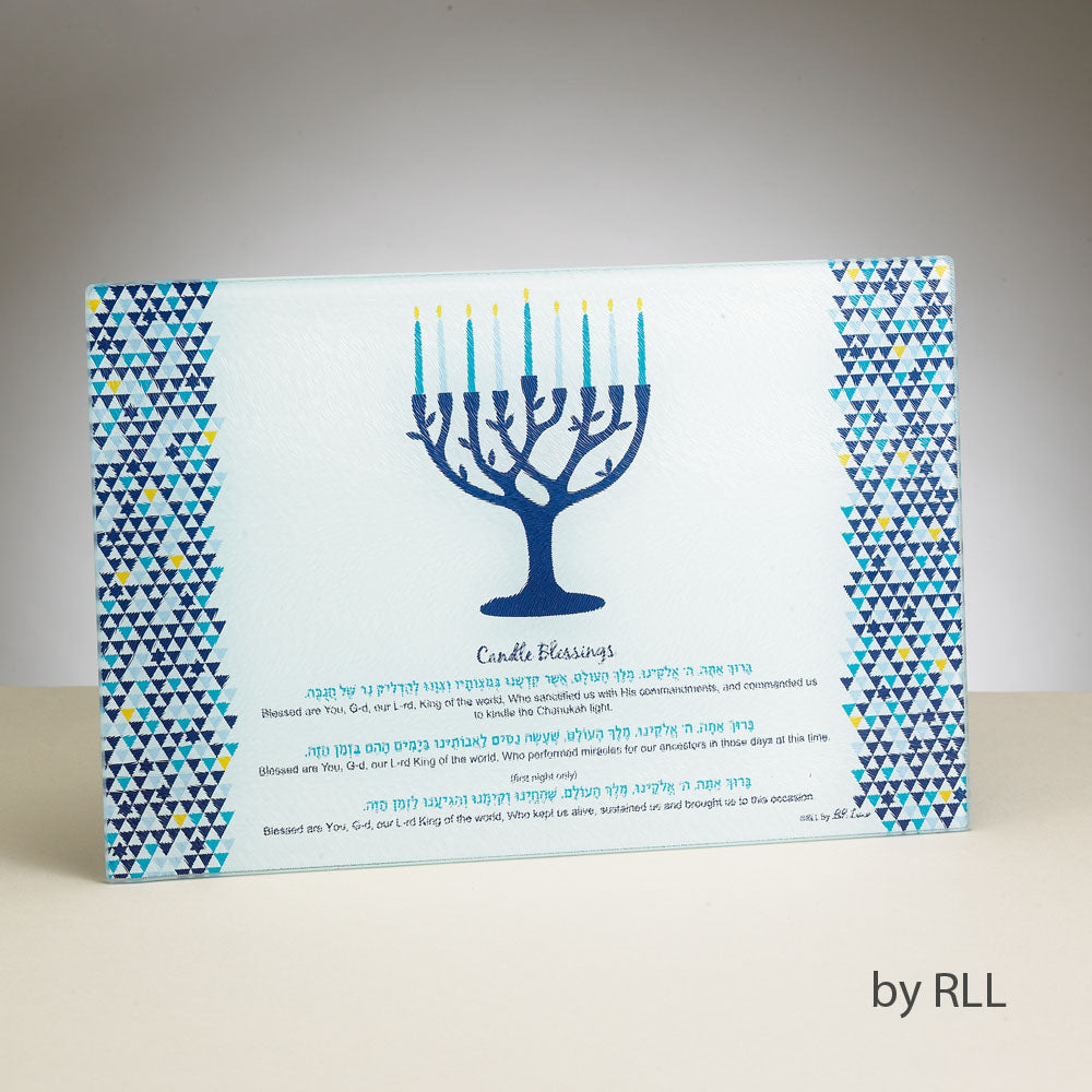 Tempered Glass Menorah Drip Tray "Tree of Life" style