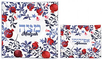 Matzah and Afikomen Set with a Red Pomegranate Design