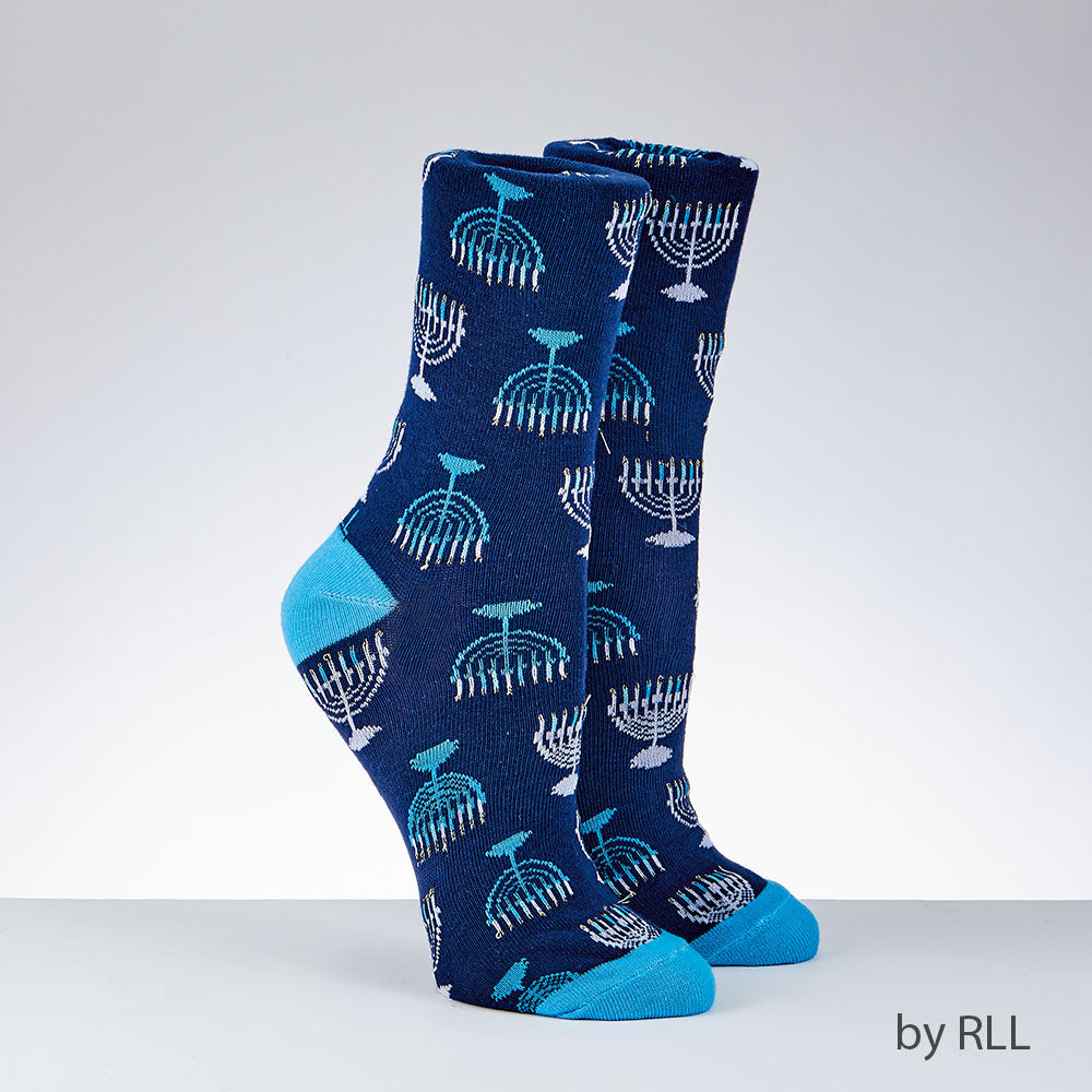 Chanukah Adult Crew Socks, Menorah Design